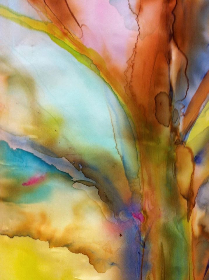 A close up of the water color paint on a wall